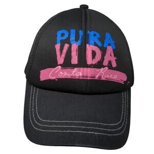 Pura Vida Costa Rica Snapback Trucker Hat Black OS Adjustable Mesh Back Morpho